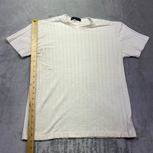 VTG POSITANO Ribbed Knit Crew Neck Short Sleeve T Shirt Cream Size S retro - Picture 2 of 7